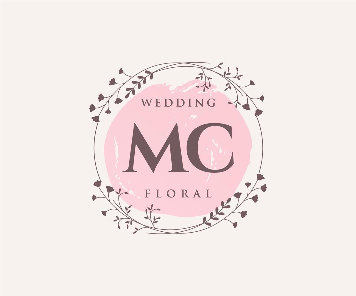 mc initialen brief bruiloft monogram logos sjabloon, hand- getrokken modern minimalistisch en bloemen Sjablonen voor uitnodiging kaarten, opslaan de datum, elegant identiteit. vector