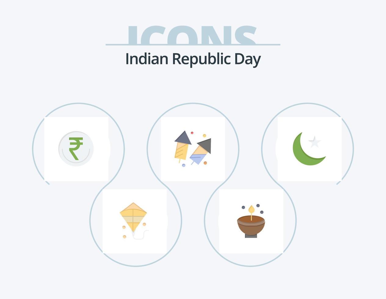Indisch republiek dag vlak icoon pak 5 icoon ontwerp. vieren. roepie. lamp. inr. financiën vector