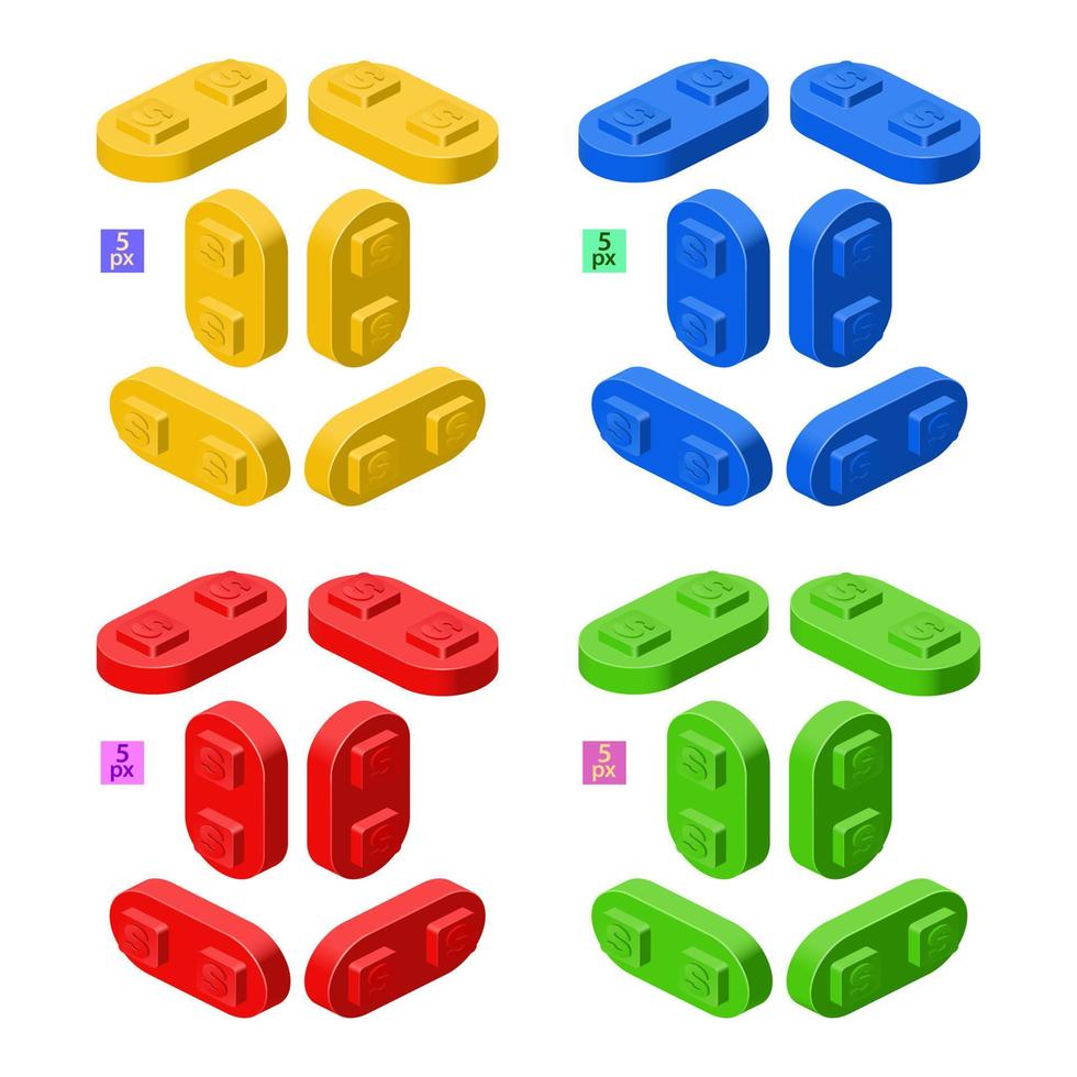 3d reeks van gekleurde bouwer uitrusting in isometrie. afgeronde elementen. vector illustratie.