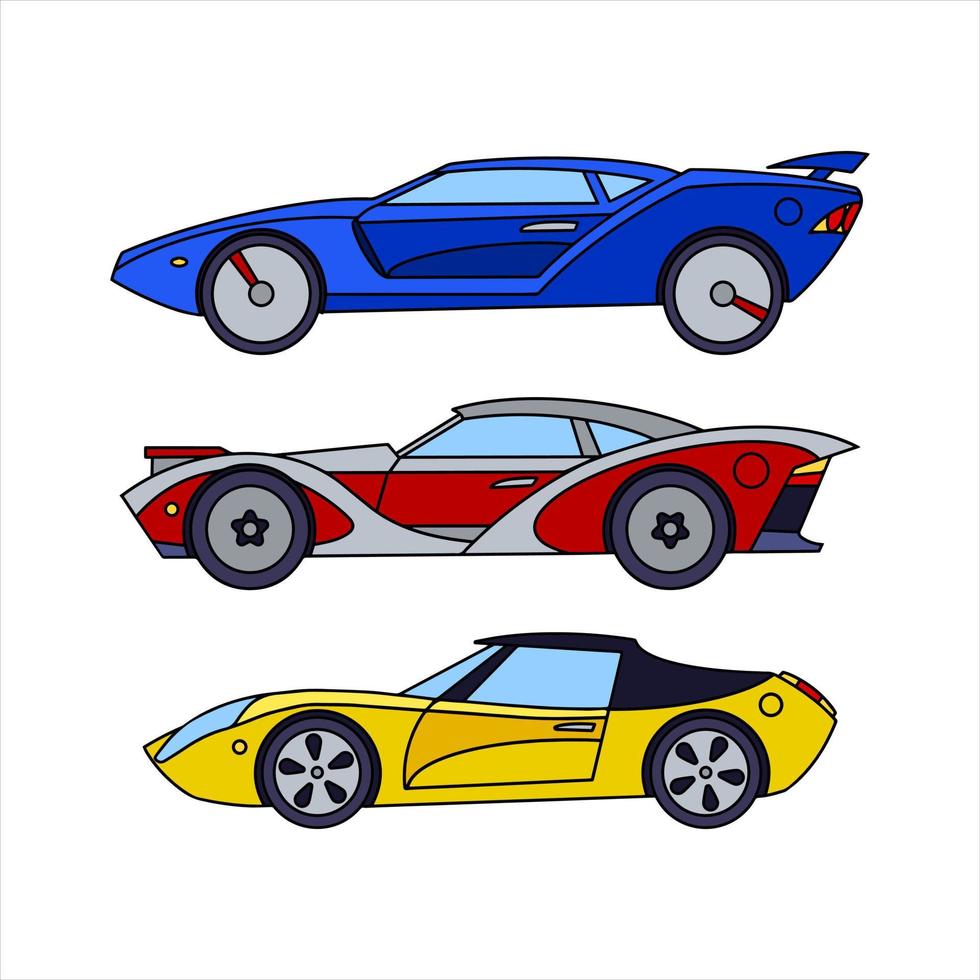 reeks van sport- auto's. retro auto's. gekleurde pictogrammen. vector illustratie