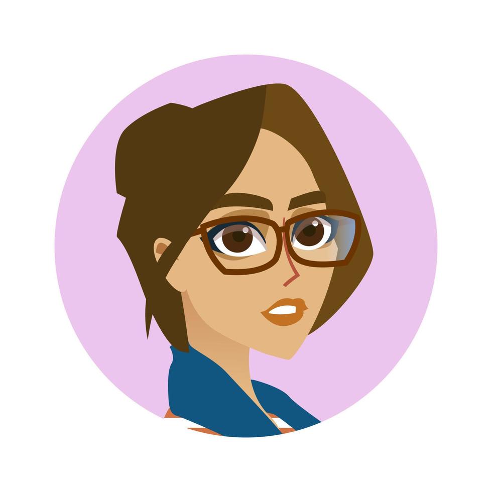 avatar met een meisjes hoofd in bril in een vlak stijl voor het drukken en ontwerp. vector illustratie.