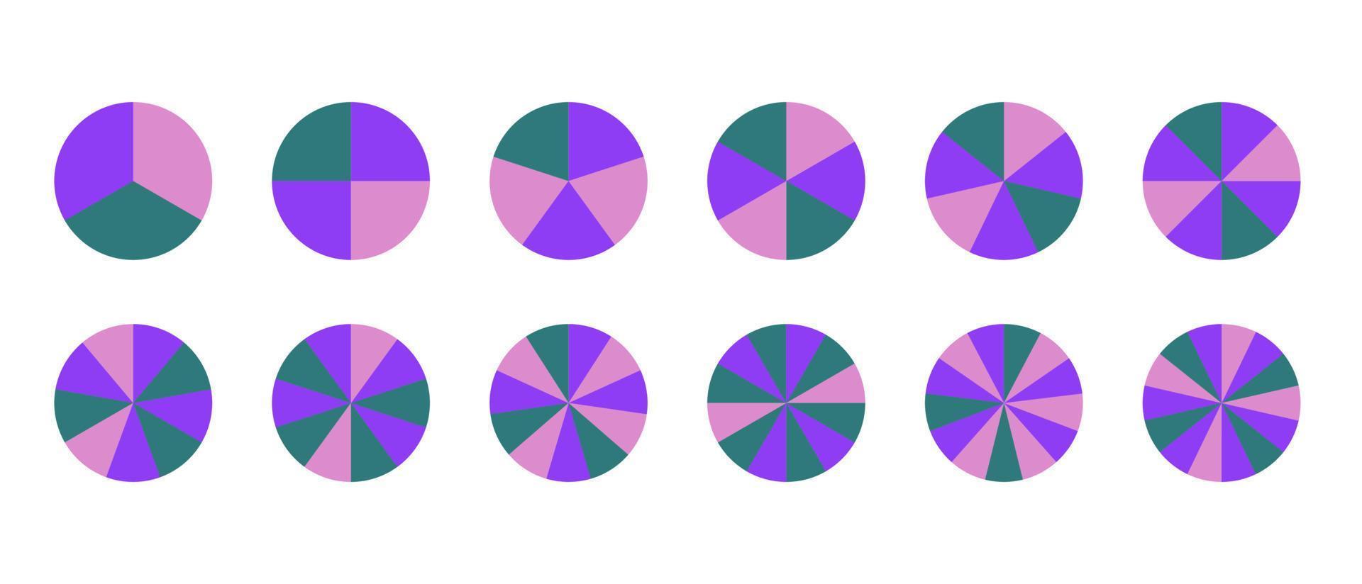 reeks van cirkels verdeeld in Gelijk onderdelen voor afdrukken en ontwerp. vector illustratie.