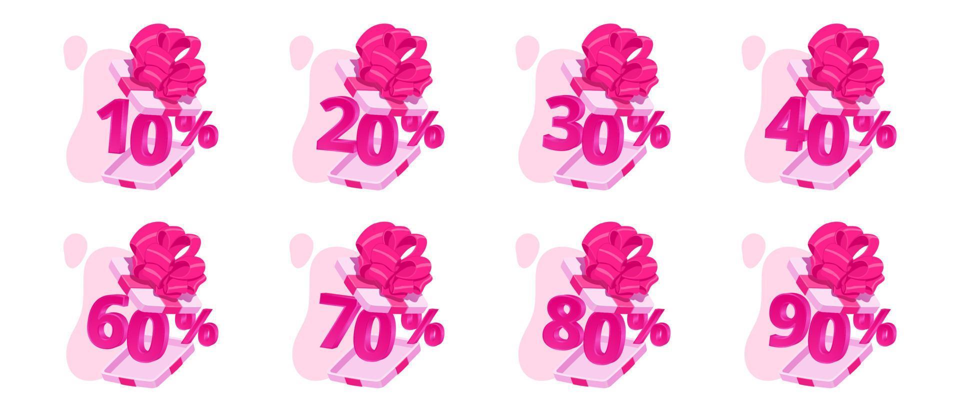 reeks van geschenk korting percentages in tekenfilm stijl voor afdrukken en decoratie.vector illustratie. vector