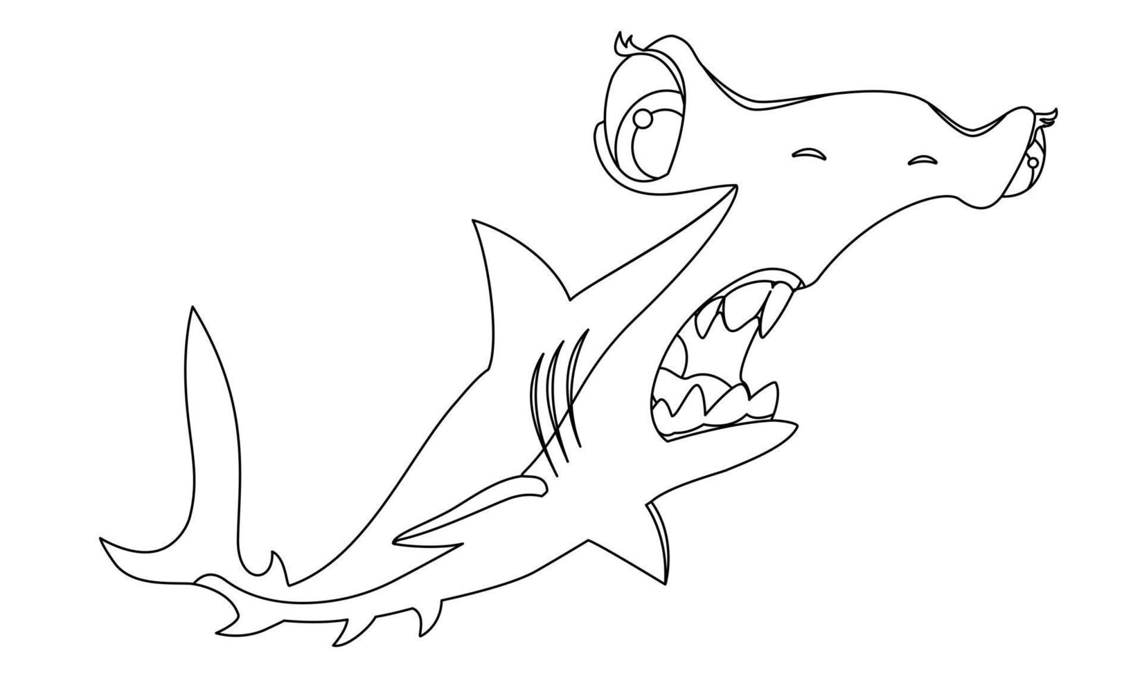 tekenfilm eng hamerhaai haai in een lineair stijl voor kinderen s kleuren.vector illustratie vector