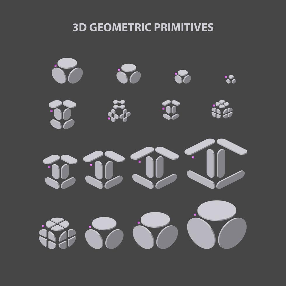 reeks van 3d meetkundig primitief vormen voor combinatie in bouw. vector illustratie.
