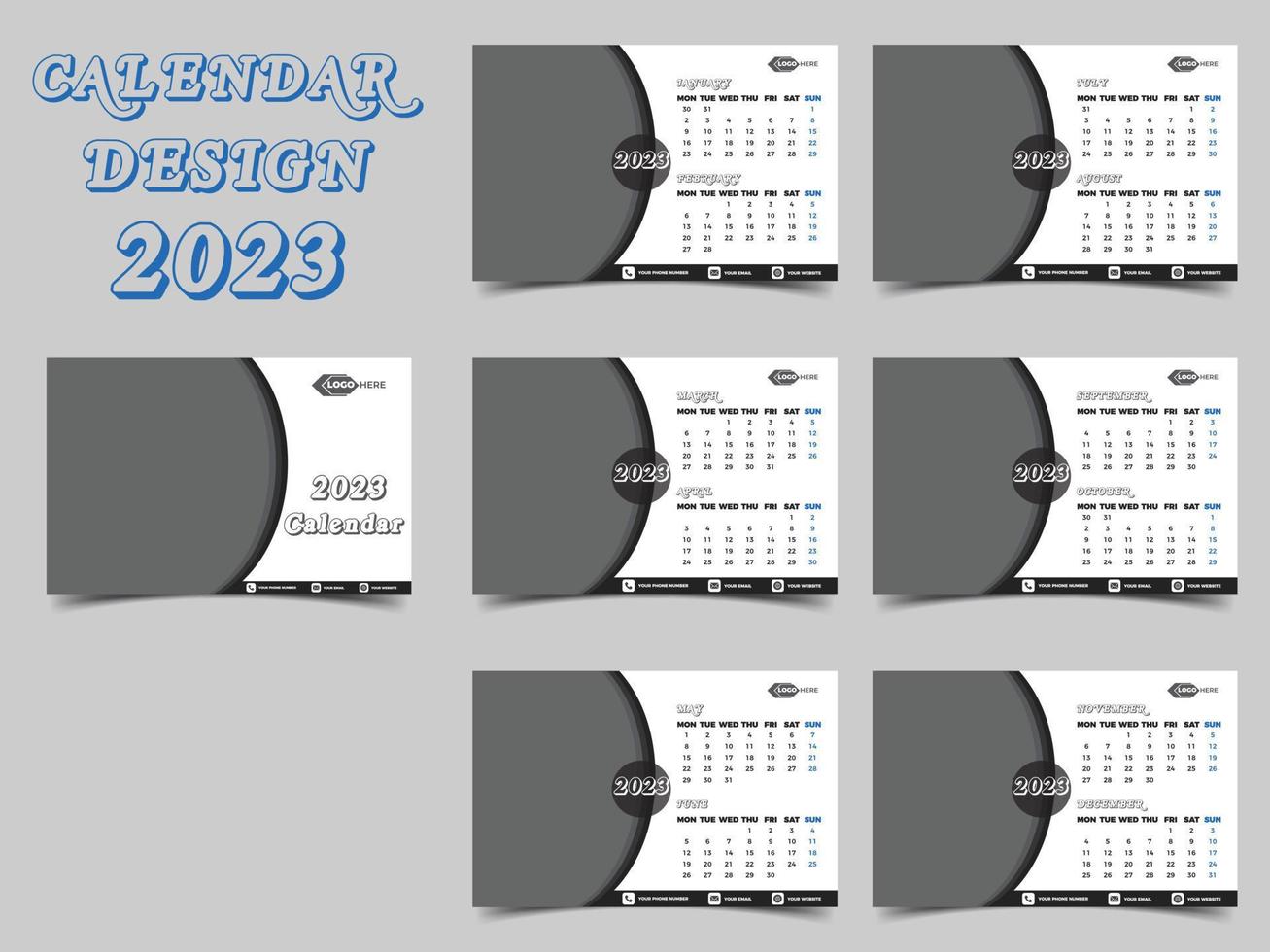 2023 nieuw jaar kalender sjabloon of kalender ontwerp vector