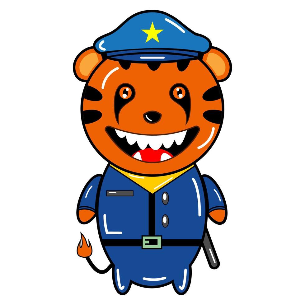 schattig tijger bewaken regen veiligheid in Politie kostuum vector