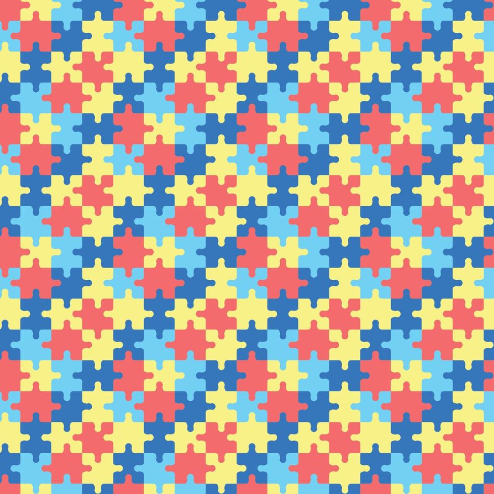 kleurrijk autisme patroon met puzzels stukken. naadloos achtergrond met geel, blauw en rood puzzels. wereld autisme bewustzijn dag april 2. vector illustratie