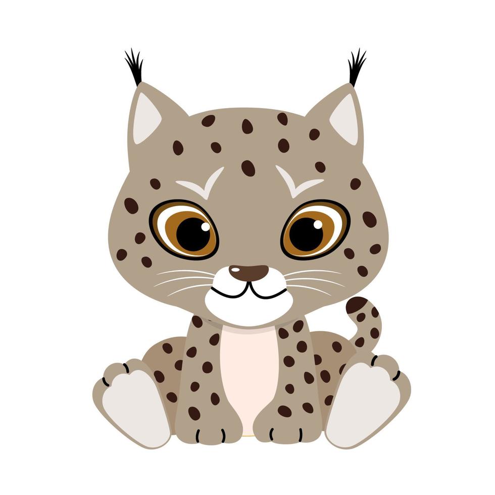 schattig lynx Aan wit achtergrond. vector illustratie met wild dier in kinderachtig tekenfilm vlak stijl.