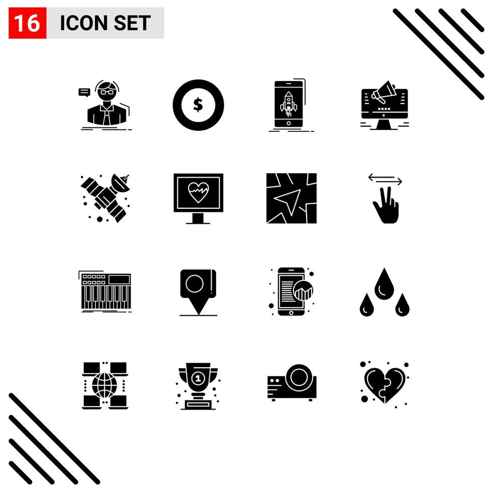 modern reeks van 16 solide glyphs pictogram van aanbod web spel website telefoon bewerkbare vector ontwerp elementen