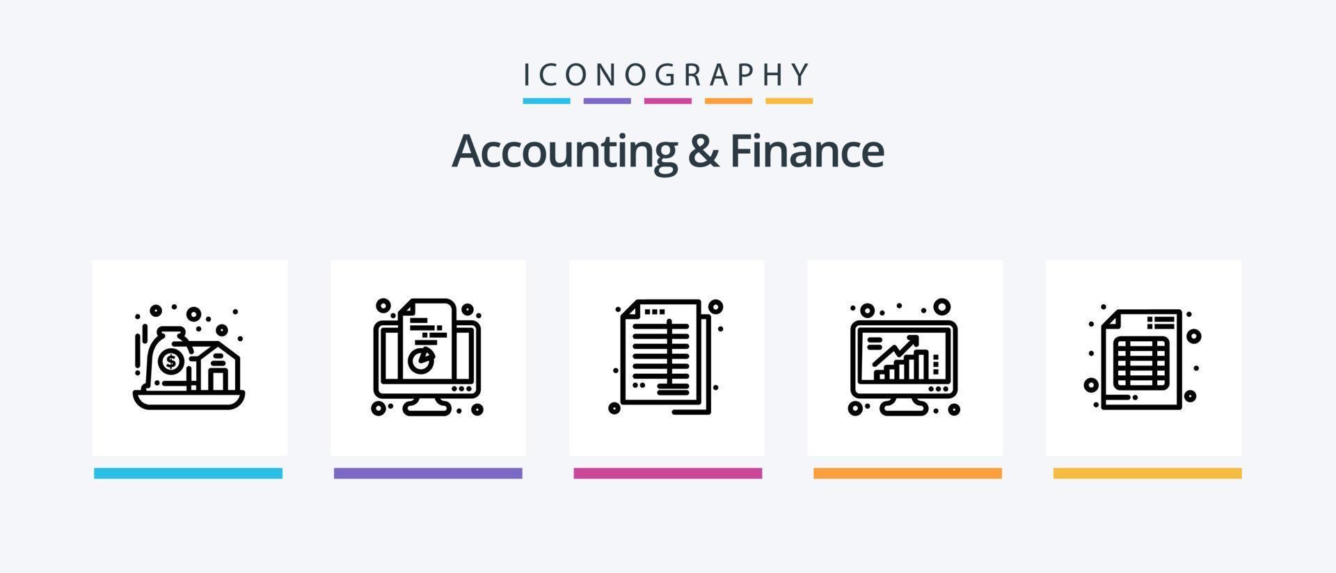 accounting en financiën lijn 5 icoon pak inclusief bar. rapport. telraam. bescherming. op slot doen. creatief pictogrammen ontwerp vector