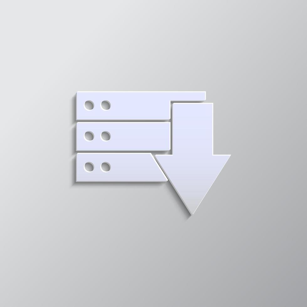 databank, server, naar beneden papier stijl, icoon. grijs kleur vector achtergrond- papier stijl vector icoon