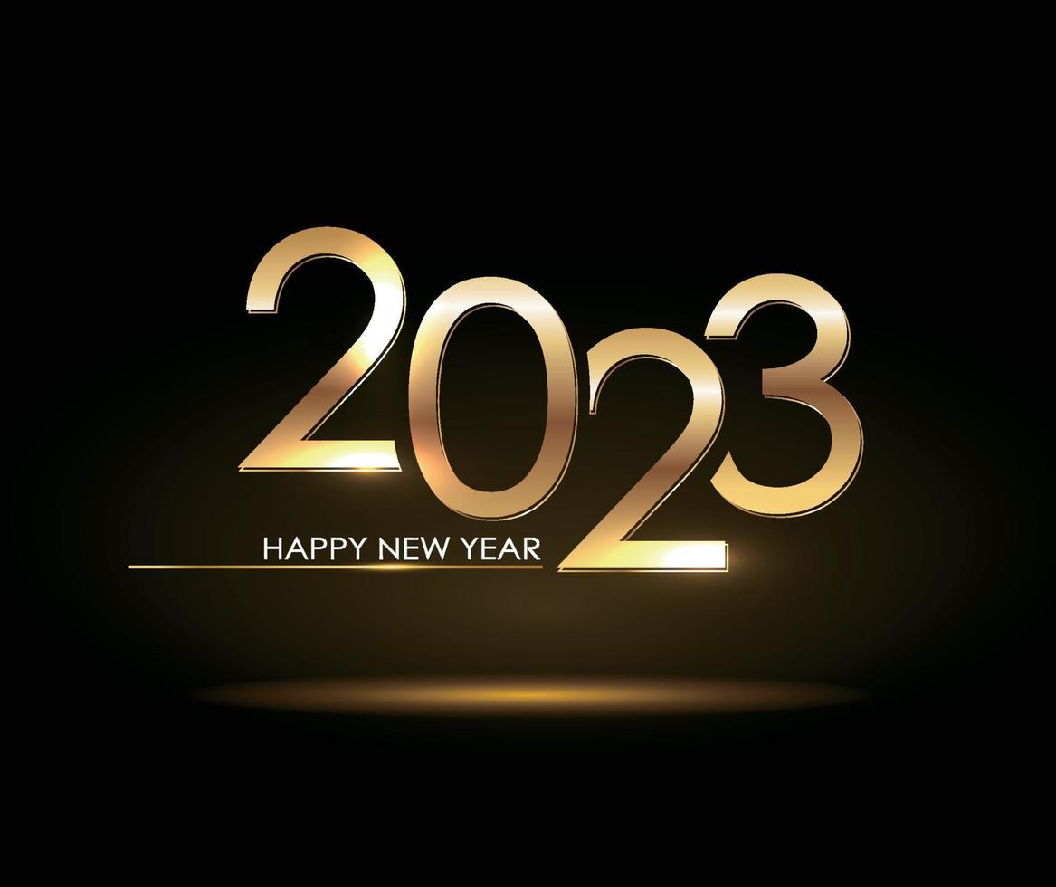 2023 gelukkig nieuw jaar tekst effect achtergrond ontwerp. groet kaart, banier, poster. luxe vector illustratie.