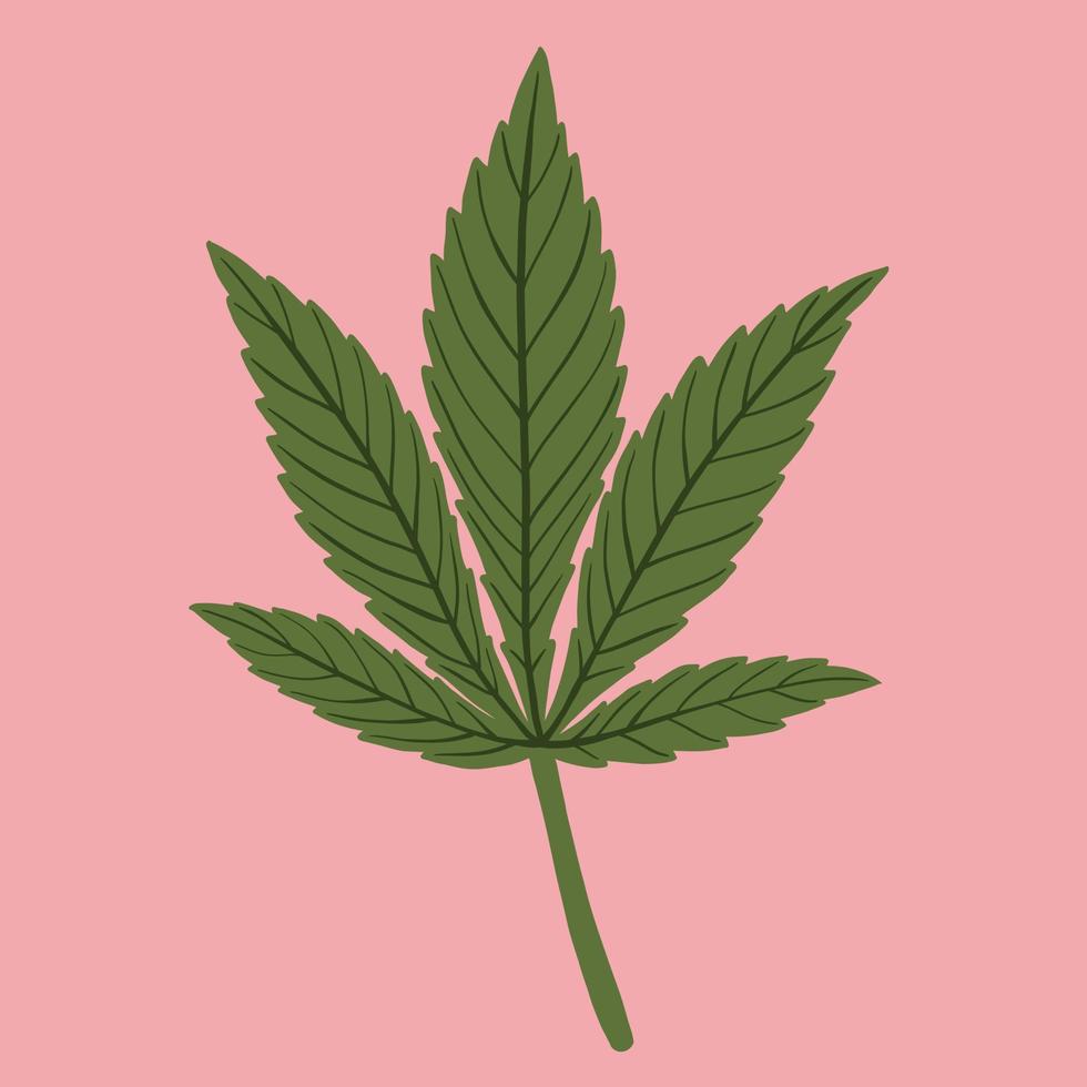 eenvoud cannabisblad uit de vrije hand tekenen plat ontwerp. vector