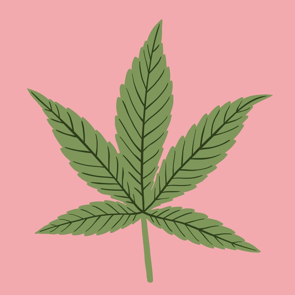 eenvoud cannabisblad uit de vrije hand tekenen plat ontwerp. vector