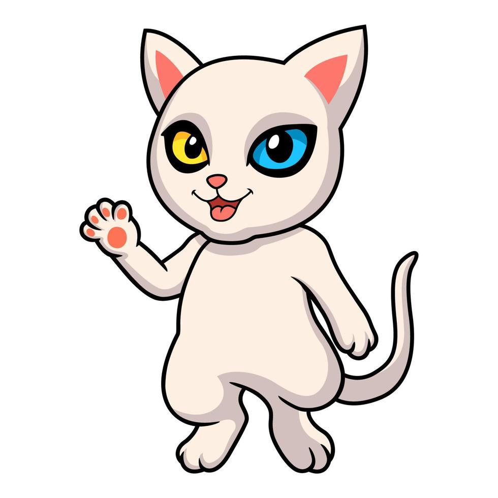 schattig khao manee kat tekenfilm golvend hand- vector