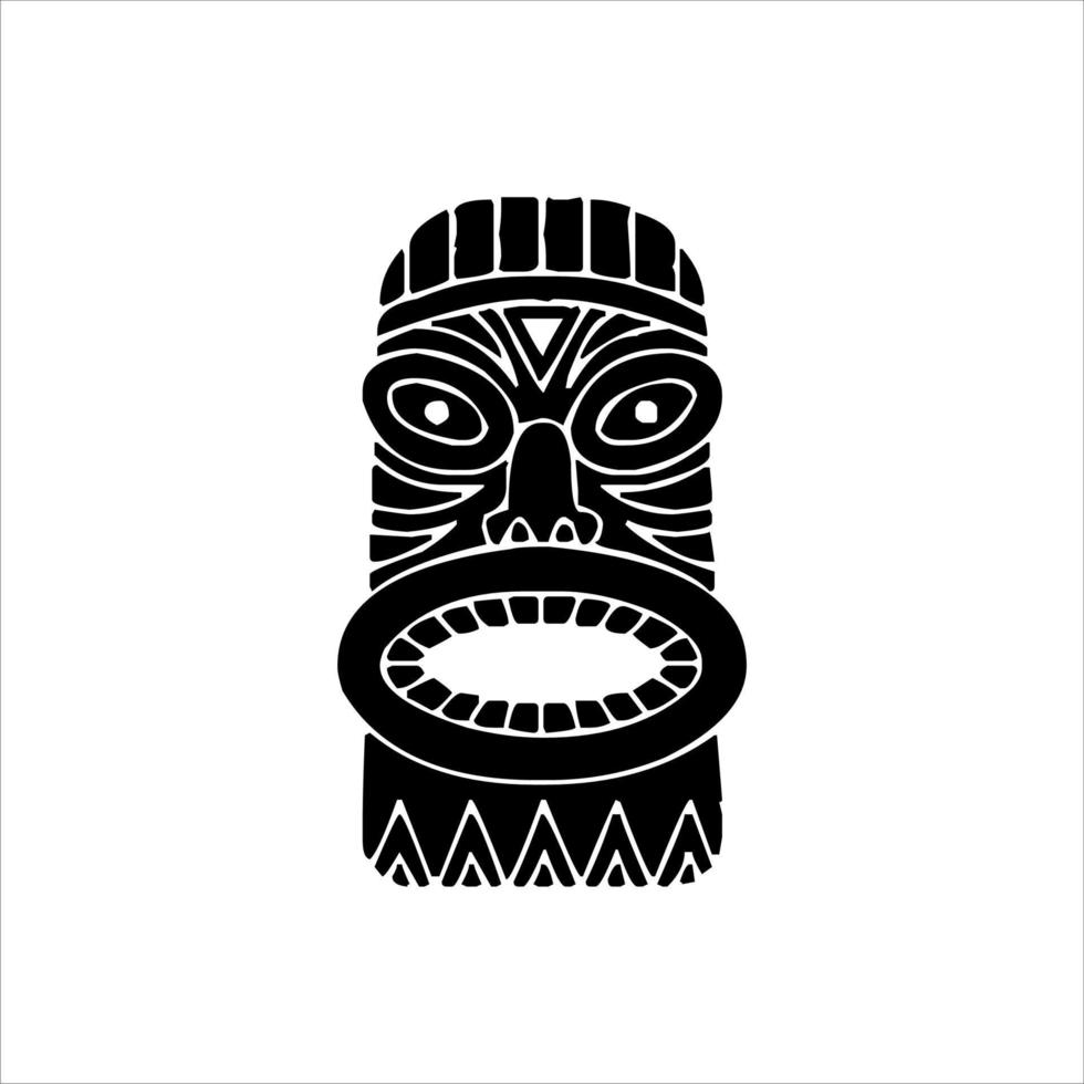 silhouet van tiki afgod icoon. gemakkelijk illustratie van een tiki afgod icoon voor web ontwerp geïsoleerd Aan een wit achtergrond, tiki tribal houten masker, tropisch exotisch fabriek en bamboe bord. traditioneel Hawaii vector