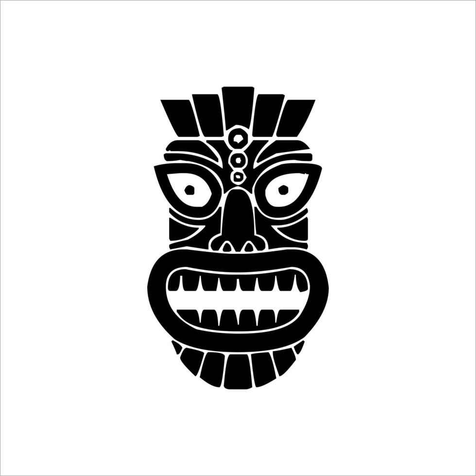 silhouet van tiki afgod icoon. gemakkelijk illustratie van een tiki afgod icoon voor web ontwerp geïsoleerd Aan een wit achtergrond, tiki tribal houten masker, tropisch exotisch fabriek en bamboe bord. traditioneel Hawaii vector