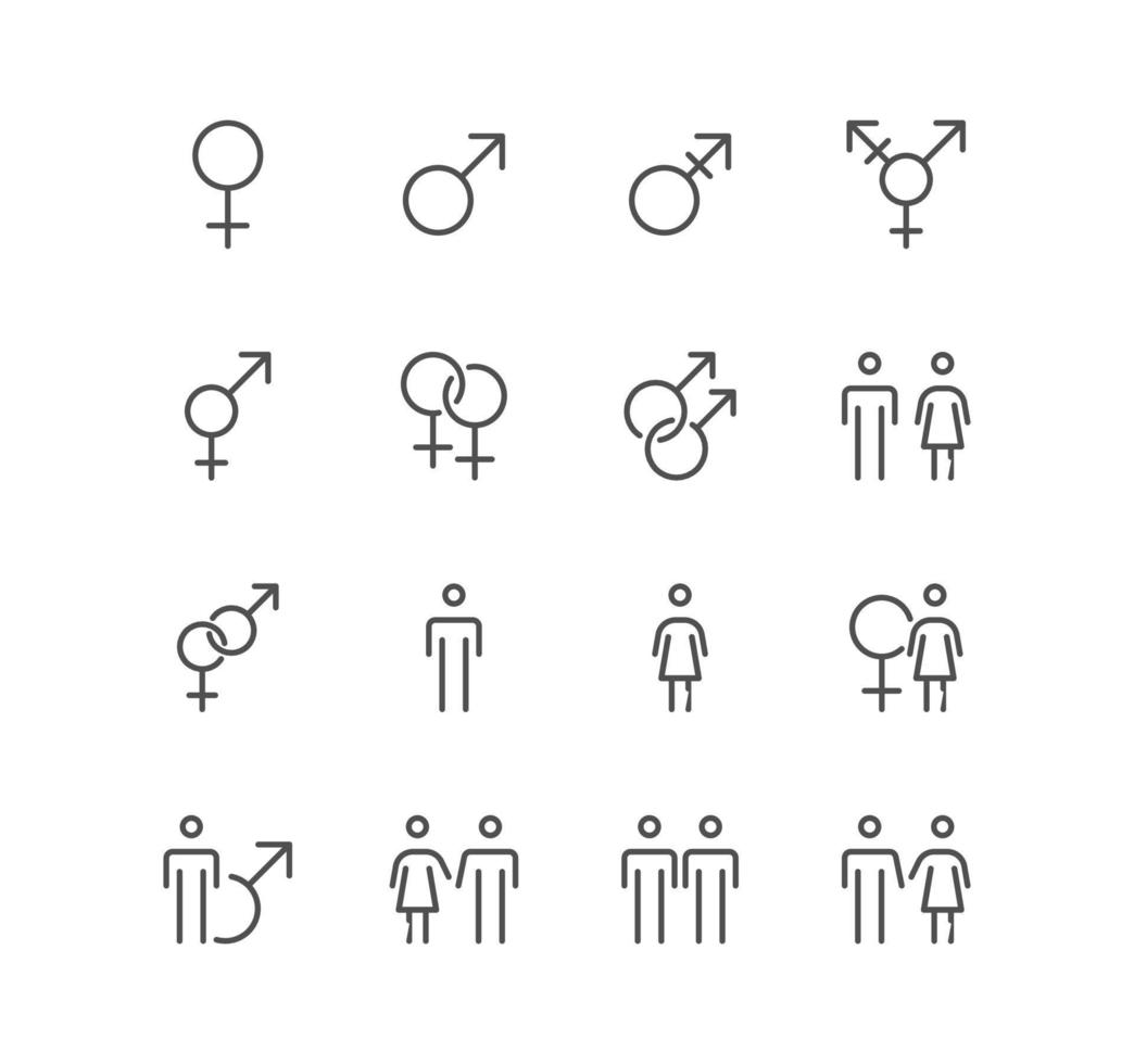 reeks van geslacht verwant pictogrammen, openbaar toilet teken, verschillend geslacht gebruiker avatar, verhouding en lineair verscheidenheid vectoren. vector
