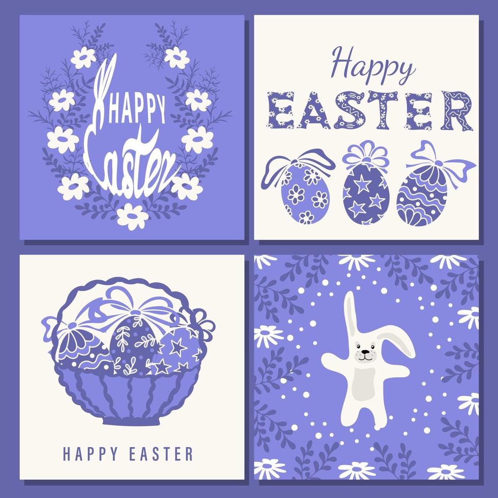Pasen plein kaarten Sjablonen. schattig Pasen eieren, konijn, takken en bloemen. perfect voor poster, afdrukken, kaart, uitnodiging, groet, label. vector illustratie