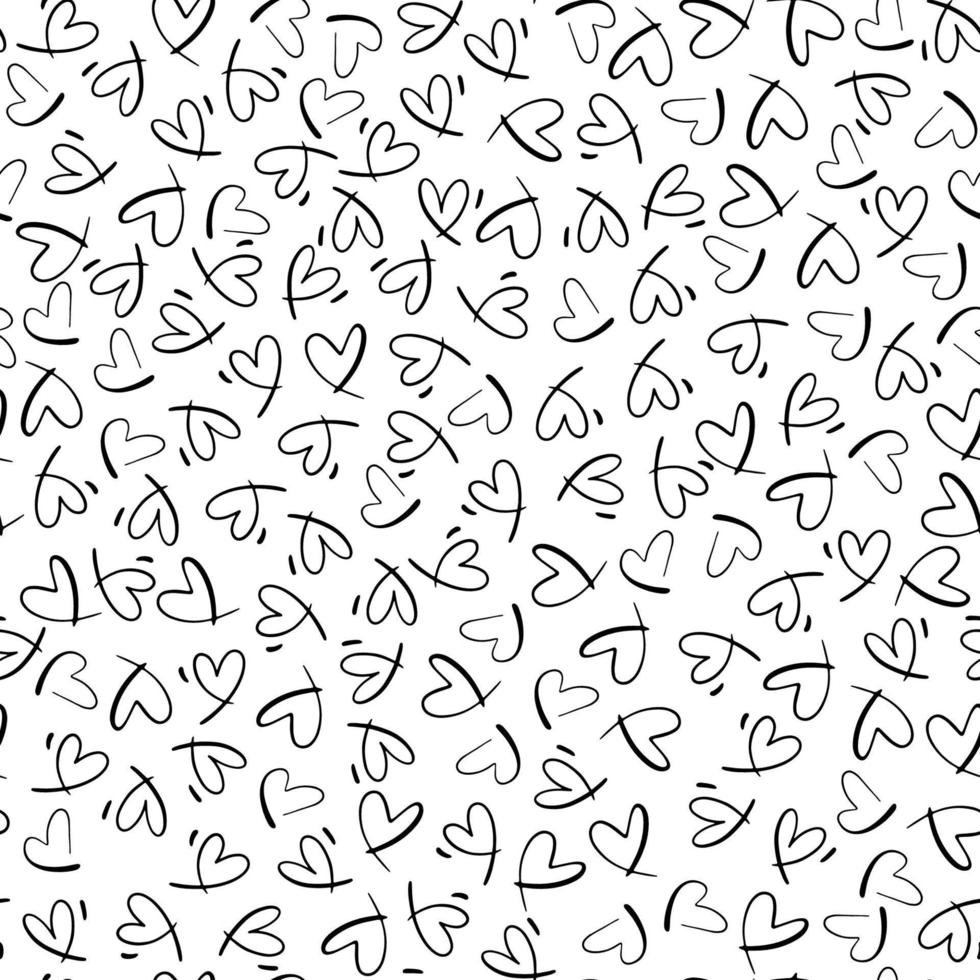 naadloos monochroom patroon met klein harten. vector herhalen textuur. herhaalbaar backdrop met hand- getrokken zwart klein harten.