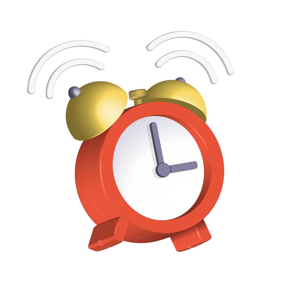 3d plastic tekenfilm rinkelen rood alarm klok geïsoleerd Aan wit achtergrond. concept van ochtend, tijd naar wakker worden omhoog of deadline. tijd beheer icoon voor app. vector illustratie van 3d geven