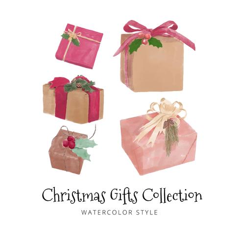 aquarel kerstcadeaus instellen collectie vector