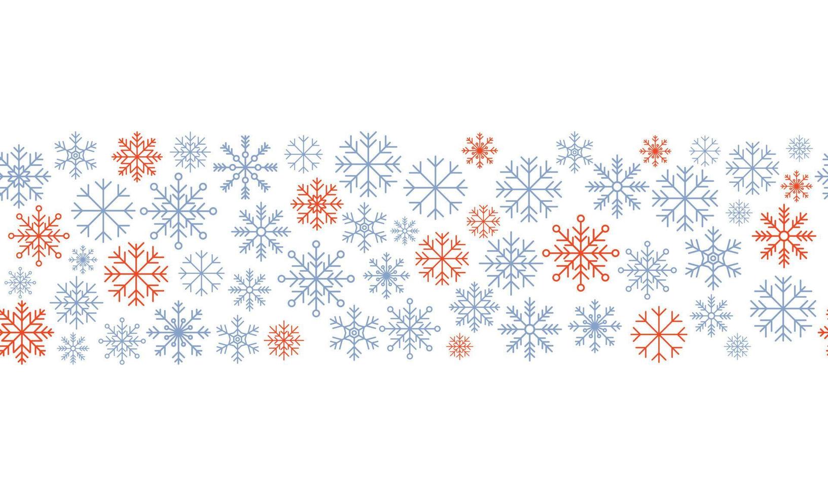 sneeuwvlok naadloos grens. sneeuwvlokken naadloos patroon. sneeuwval herhaling achtergrond. winter vakantie thema. naadloos achtergrond met sneeuwvlokken. vector illustratie