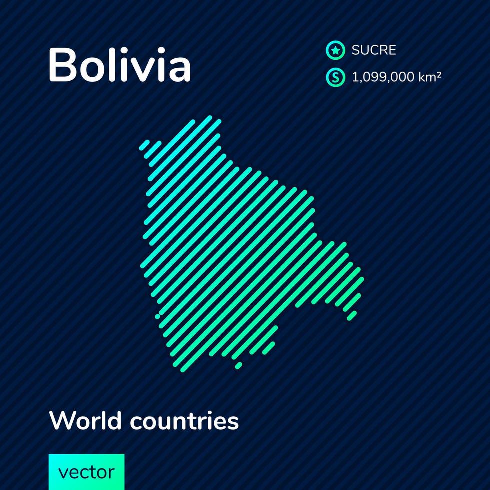 gestileerde vector vlak kaart van Bolivia in neiging groen en munt kleuren Aan donker blauw achtergrond. leerzaam banier, poster over Bolivia