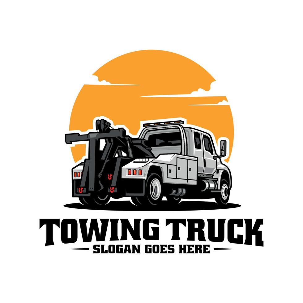 kraanwagen en slepen vrachtauto onderhoud illustratie logo vector