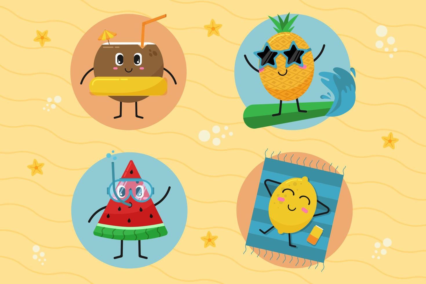 kawaii schattig zomer fruit karakter verzameling vector