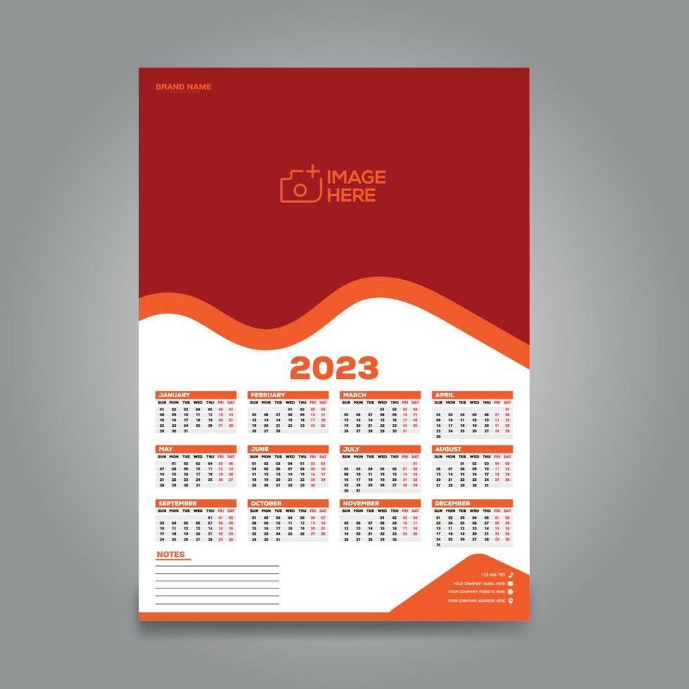 1 pagina muur kalender ontwerp voor 2023. vector ontwerp drukklare sjabloon