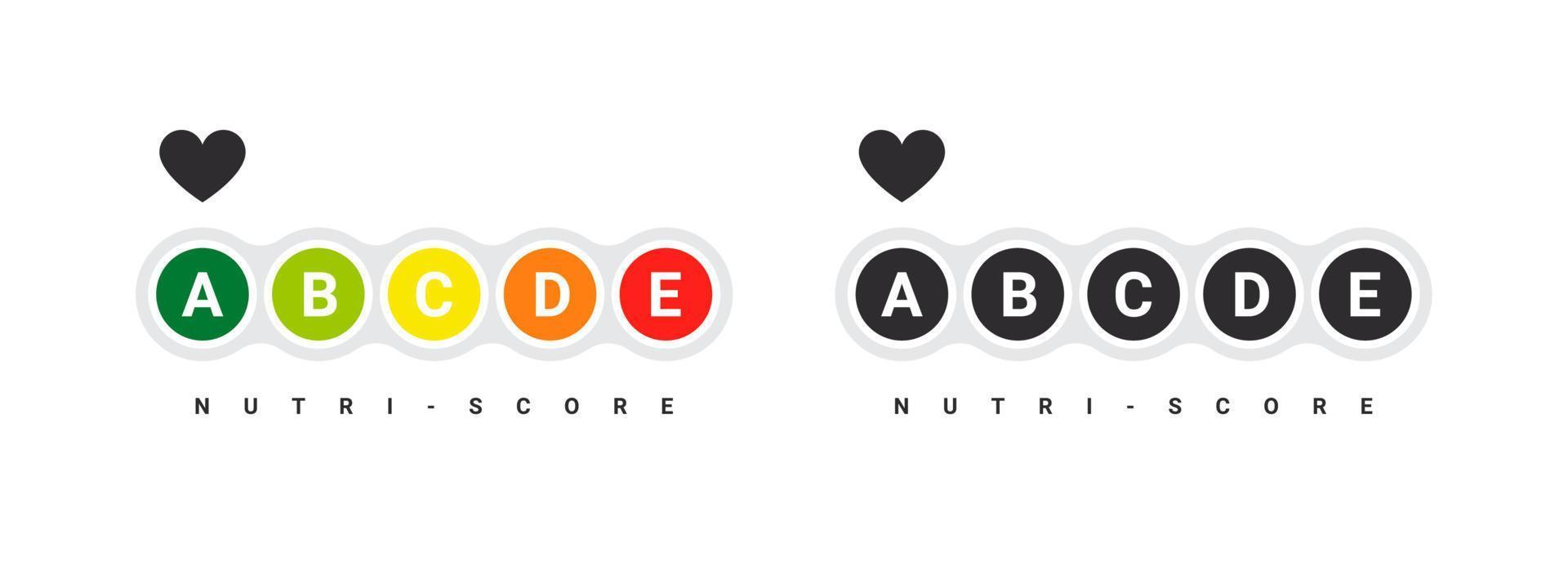 nutri-score etiketten met harten. voedsel beoordeling systeem tekens. Gezondheid zorg voeding indicator. nutri-score stickers. vector illustratie