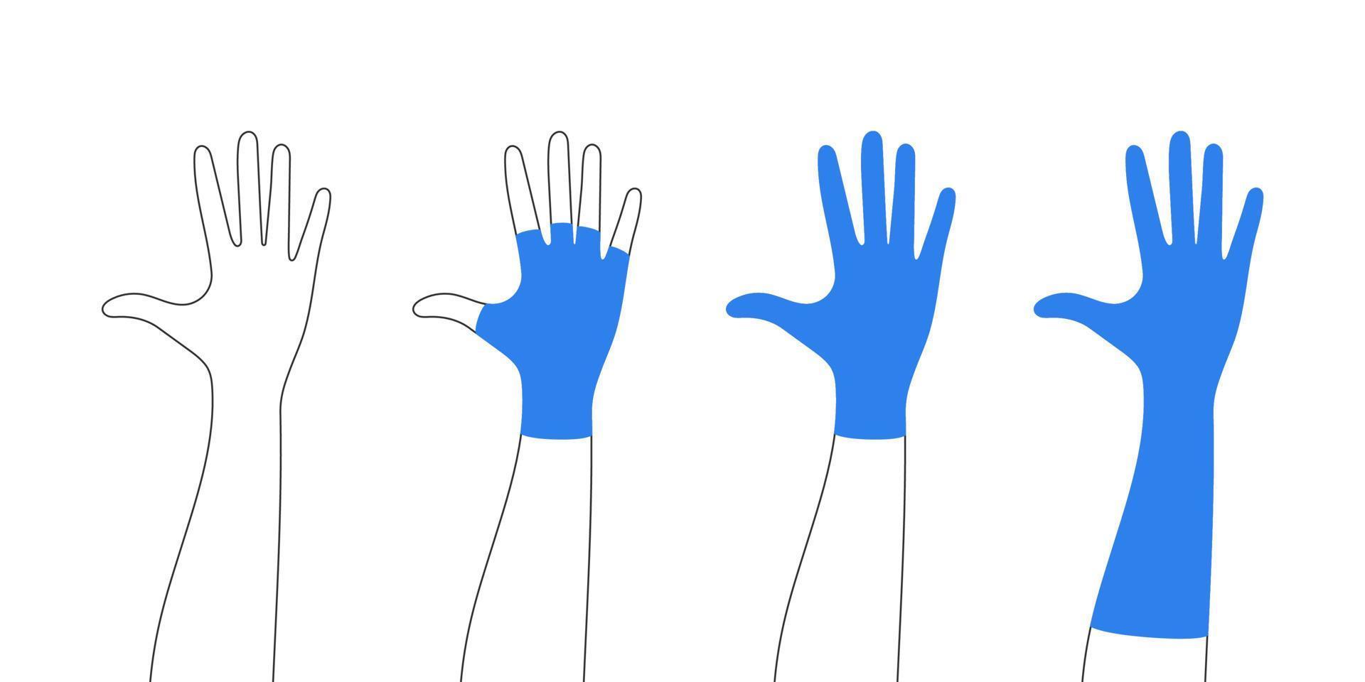 hand- handschoenen soorten. handschoenen Aan hand. types van handschoenen. vector illustratie