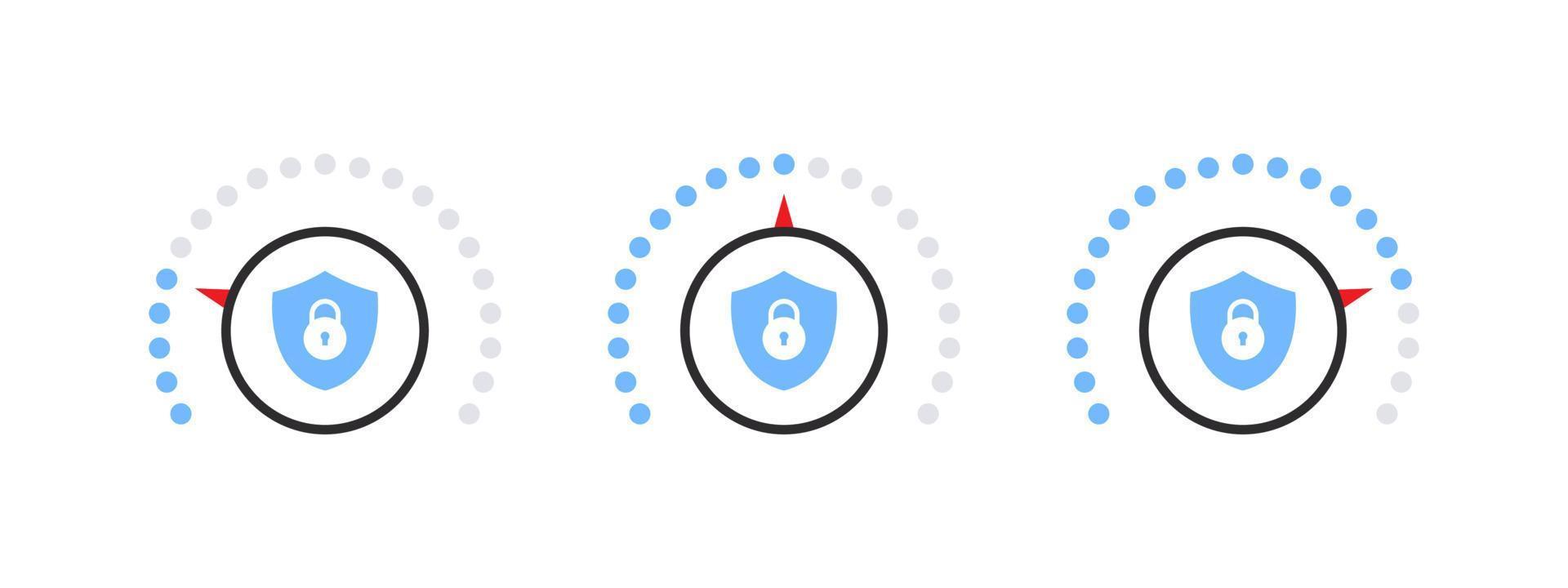 veiligheid niveau schaal. bedreiging niveaus graadmeter. meting schaal. vector illustratie