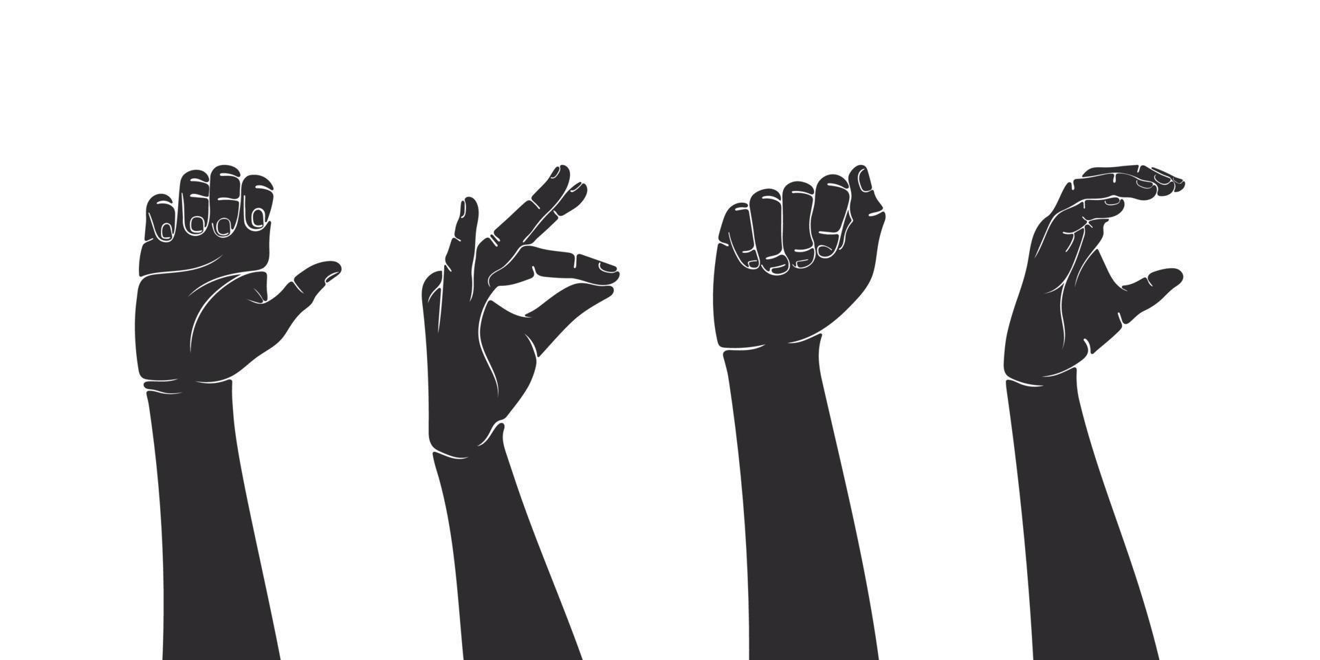 handen tekens. handen divers gebaren. samenspel handen, stemmen handen. vector illustratie