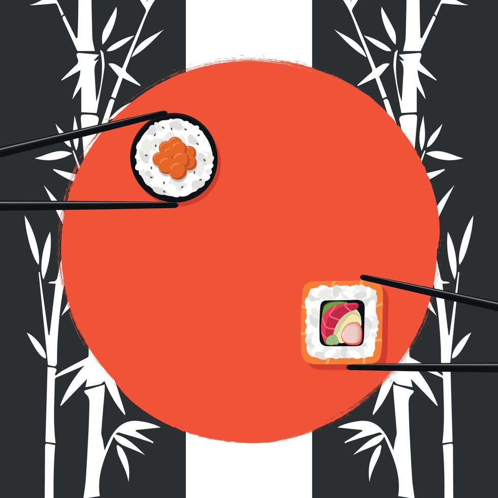 sociaal media berichten met Japans broodjes met een ruimte met een rood cirkel voor tekst. menu, restaurant reclame. banier, promo, korting, uitverkoop. vector