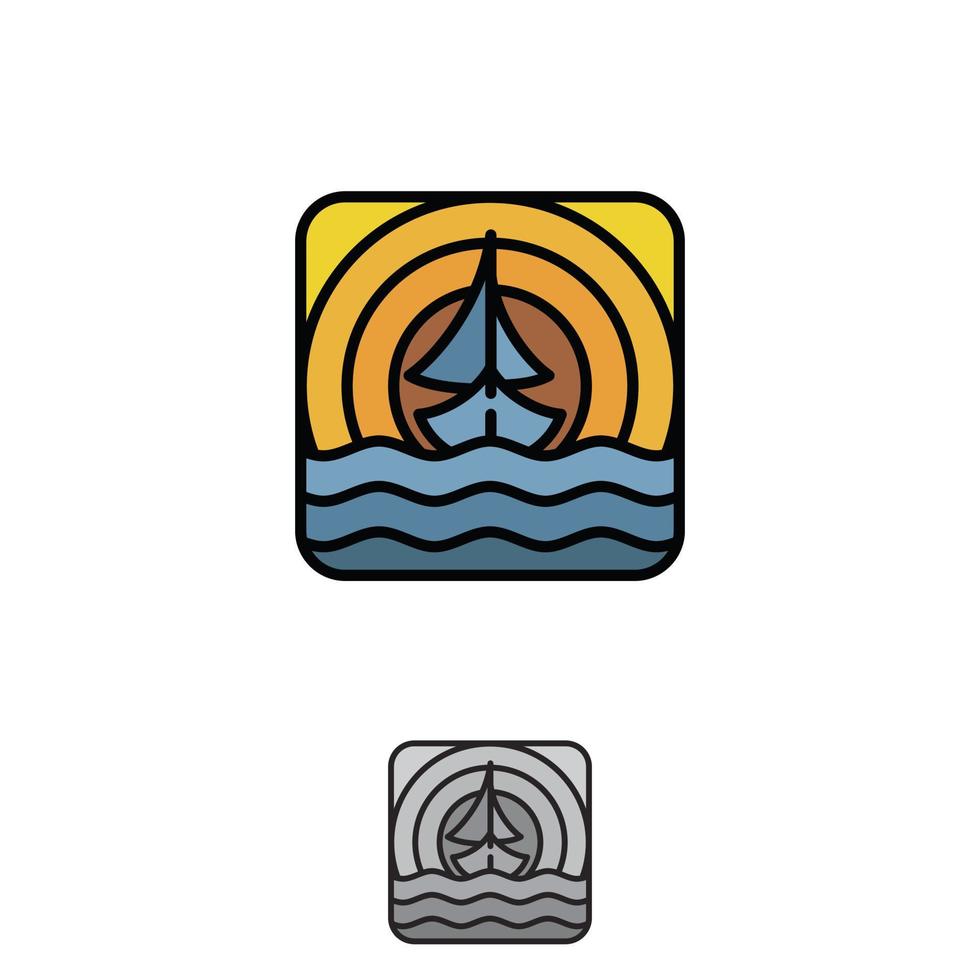 de het zeilen schip logo ontwerp met zonsondergang vector