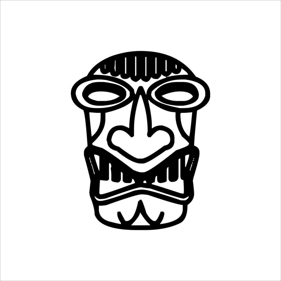 silhouet van tiki afgod icoon. gemakkelijk illustratie van een tiki afgod icoon voor web ontwerp geïsoleerd Aan een wit achtergrond, tiki tribal houten masker, tropisch exotisch fabriek en bamboe bord. traditioneel Hawaii vector