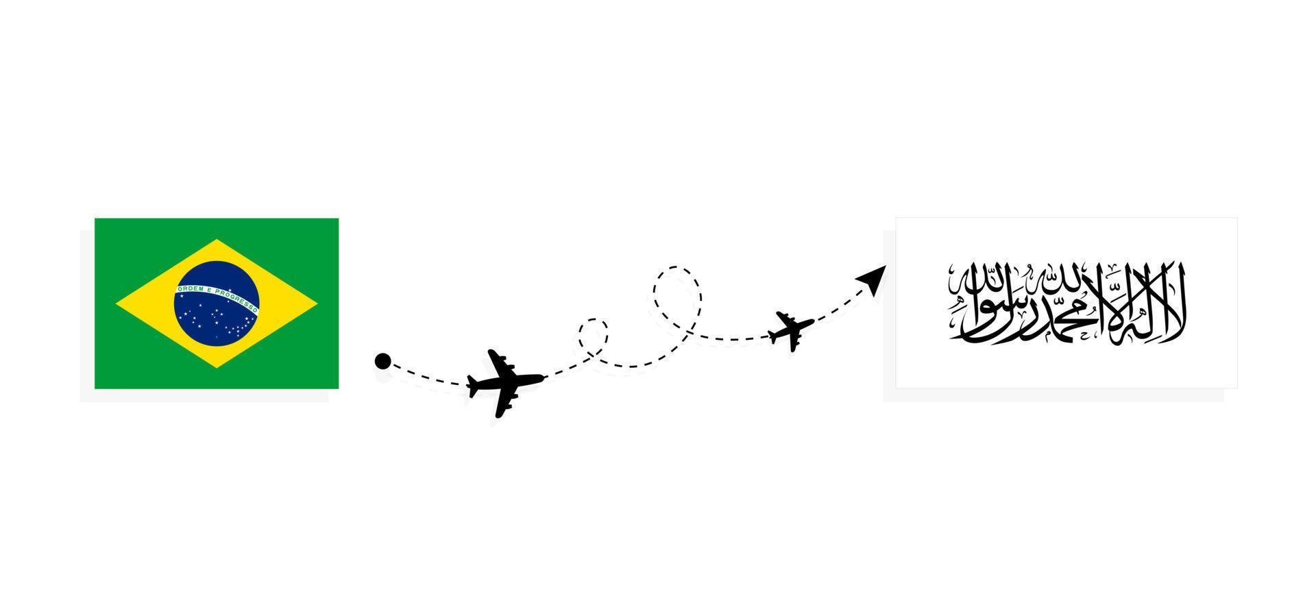 vlucht en reis van Brazilië naar Afghanistan door het reisconcept van het passagiersvliegtuig vector