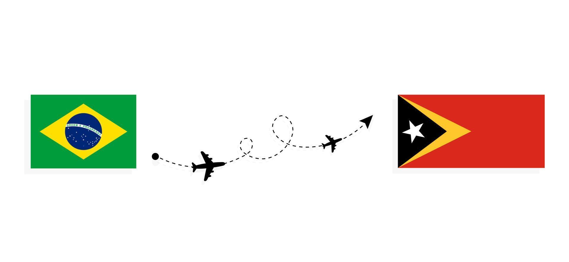 vlucht en reizen van Brazilië naar oosten- Timor door passagier vliegtuig reizen concept vector