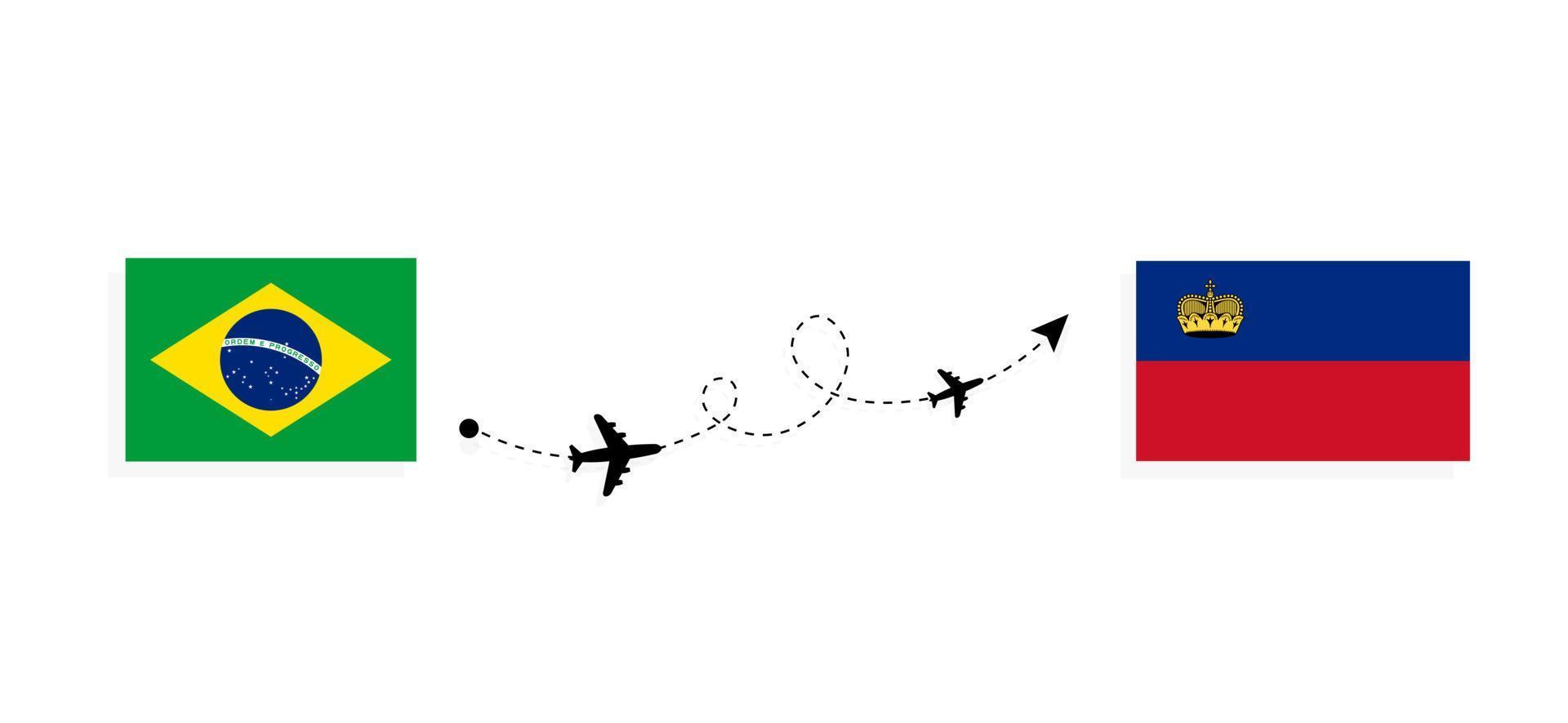 vlucht en reizen van Brazilië naar Liechtenstein door passagier vliegtuig reizen concept vector