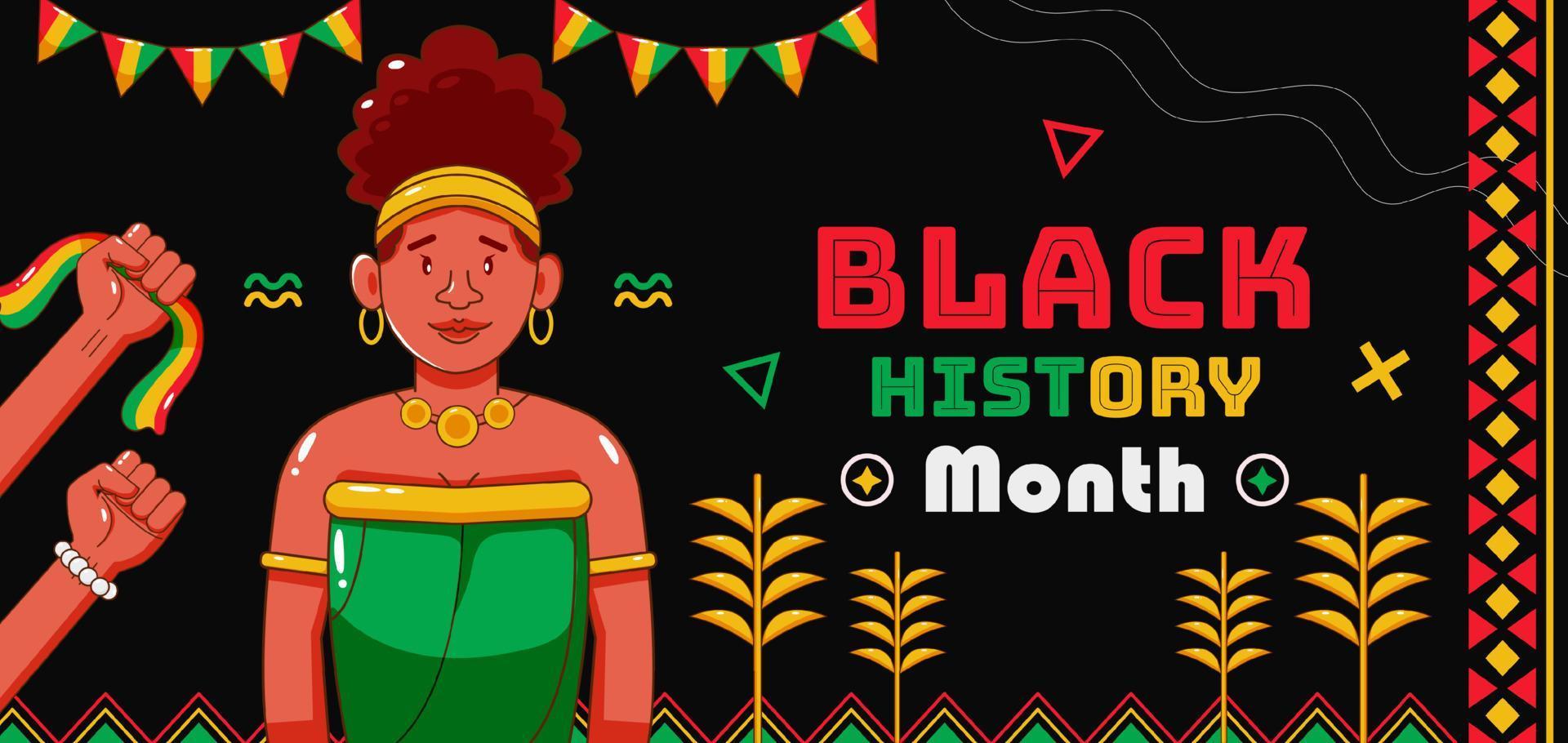 zwart geschiedenis maand, vrouw illustratie met traditioneel ornament vector