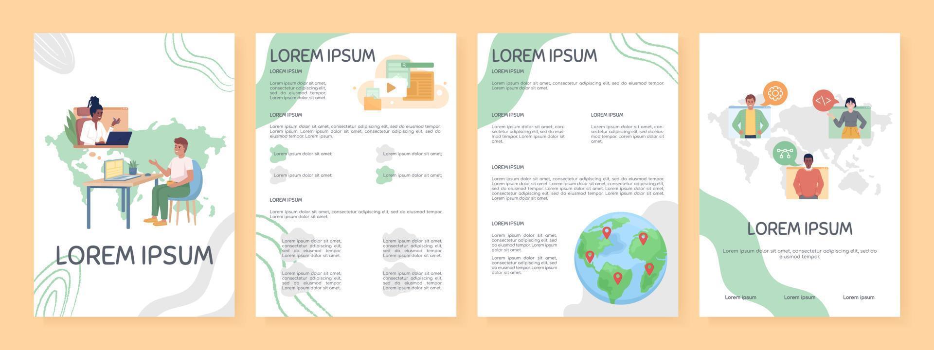 Internationale team vlak vector brochure sjabloon. afgelegen medewerkers boekje, brochure afdrukbare vlak kleur ontwerpen. bewerkbare tijdschrift bladzijde, rapporten uitrusting met tekst ruimte