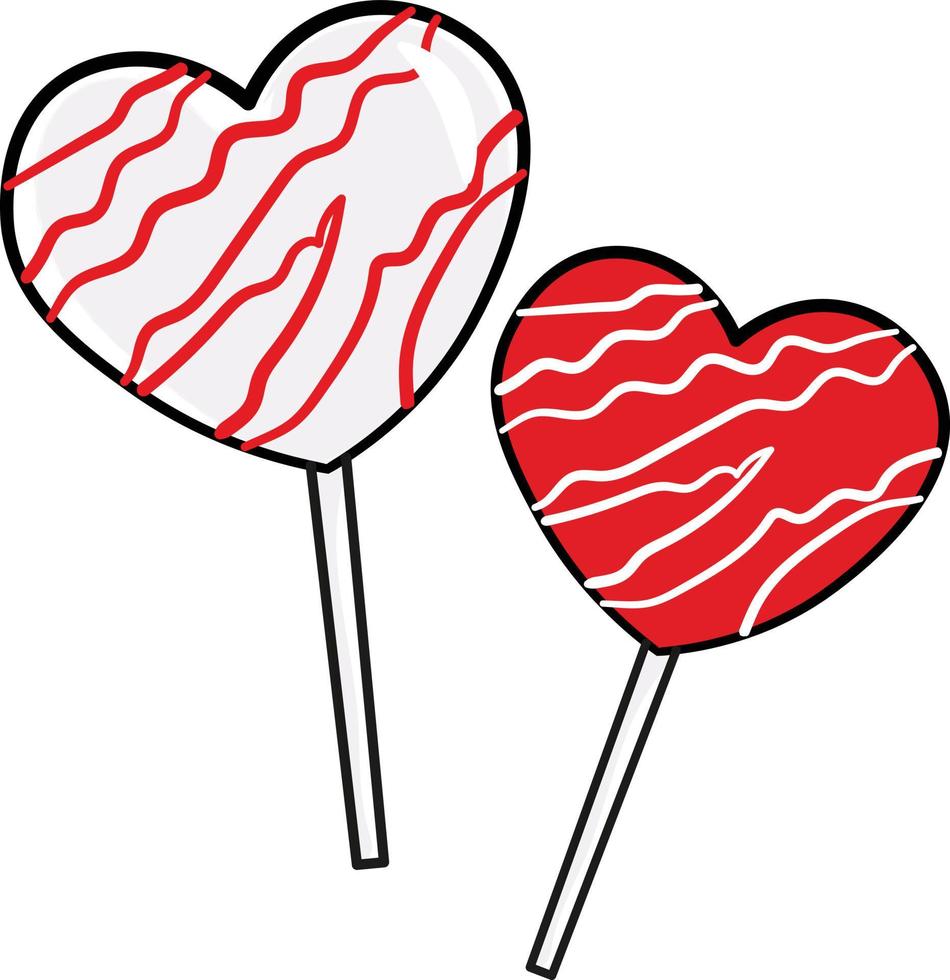liefde lolly snoep rood en wit. Valentijnsdag dag snoep vector grafisch.