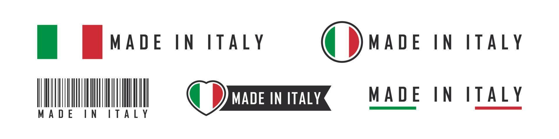 gemaakt in Italië logo of etiketten. Italië Product emblemen. vector illustratie
