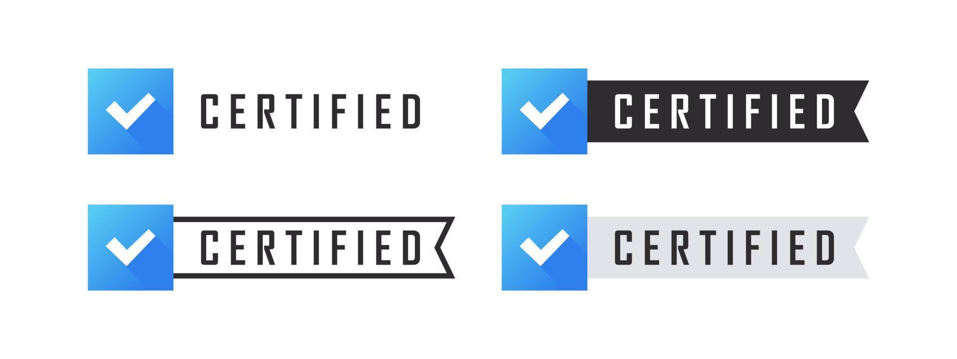 gecertificeerd controleren merken. bevestiging insignes. verificatie checkbox pictogrammen. vector illustratie