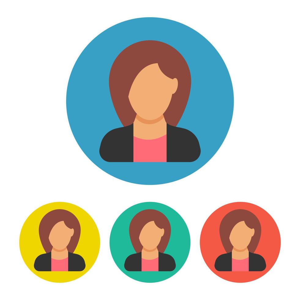 reeks van vier zakenvrouw pictogrammen Aan kleurrijk cirkel. mensen icoon in vlak stijl. vector illustratie