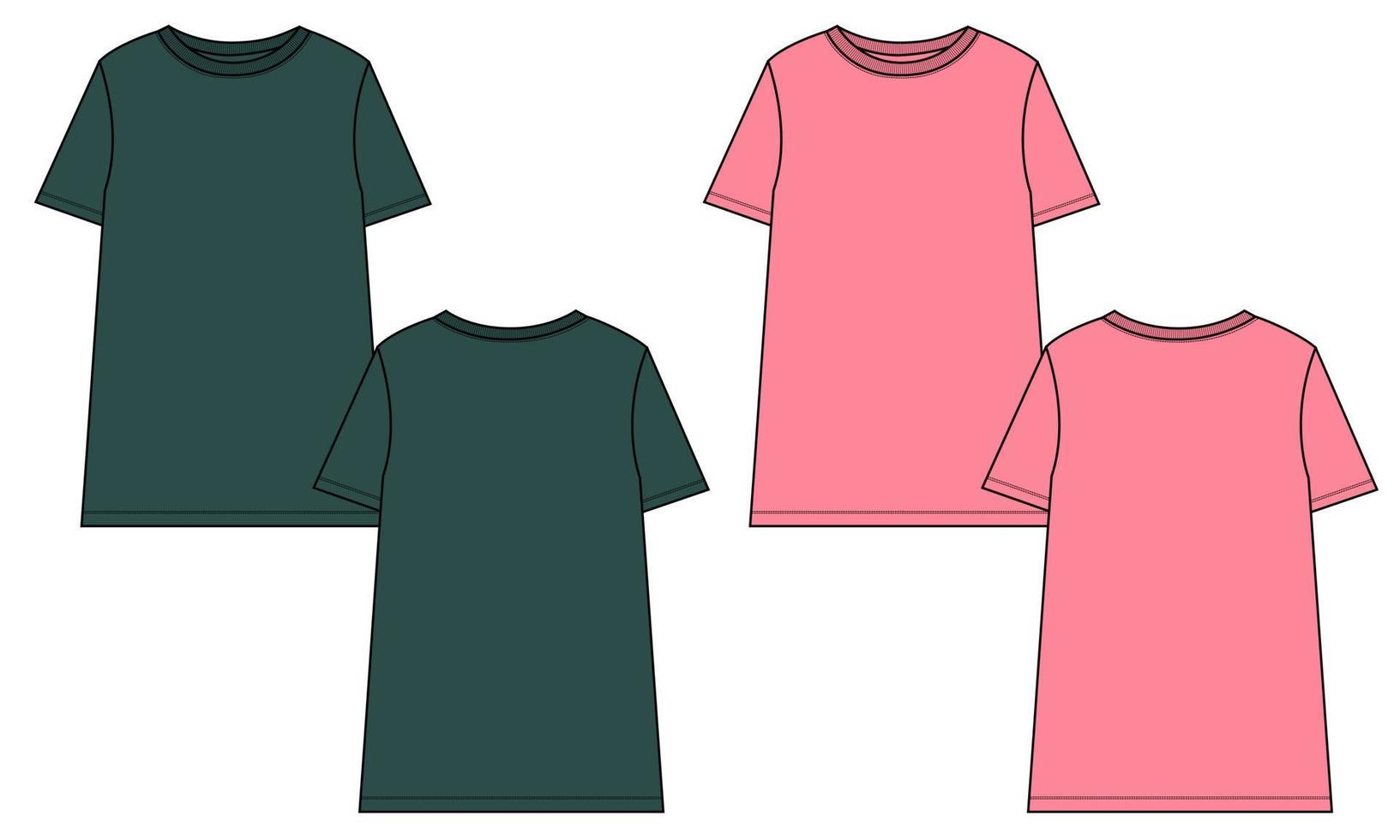 kort mouw t-shirt technisch schetsen mode sjabloon voor vrouwen.vector kunst illustratie kleding bespotten omhoog voorkant en terug keer bekeken vector