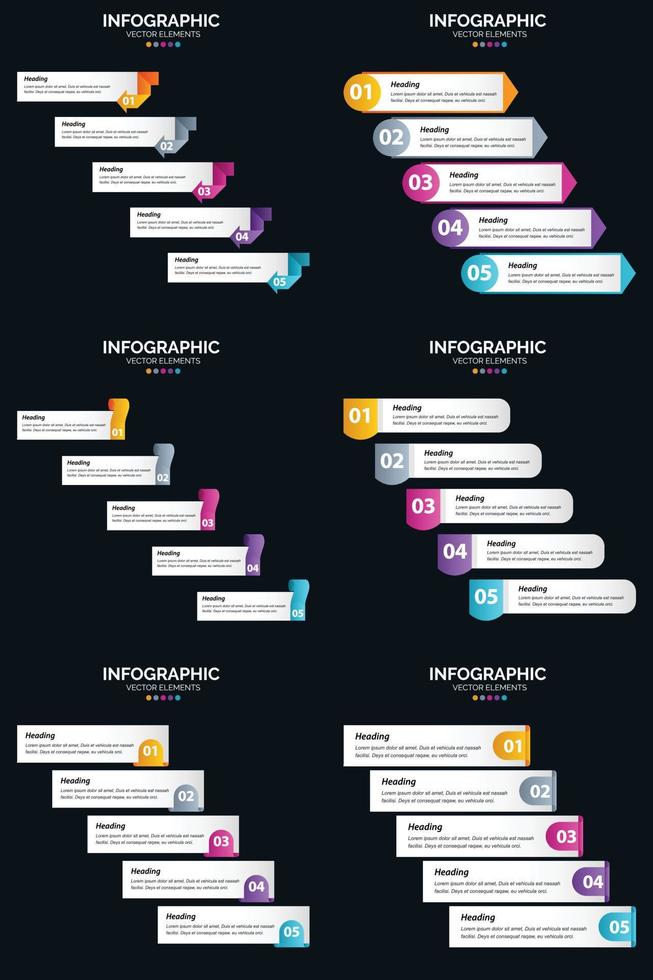 vector 6 infographics pak presentatie glijbaan sjabloon 5 stappen fiets diagrammen en tijdlijnen